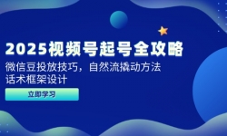 （14919期）2025视频号起号全攻略，微信豆投放技巧，自然流撬动方法，话术框架设计