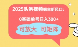 （14460期）2025头条视频掘金新风口：0基础日入300+，可放大，可矩阵