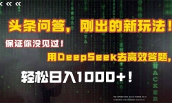 （14957期）头条问答，刚出的新玩法！保证你没见过！结合Deepseek高效答题，轻松日...