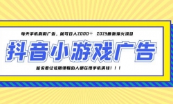 （14913期）25年爆火的抖音小游戏项目，一部手机日入2000+