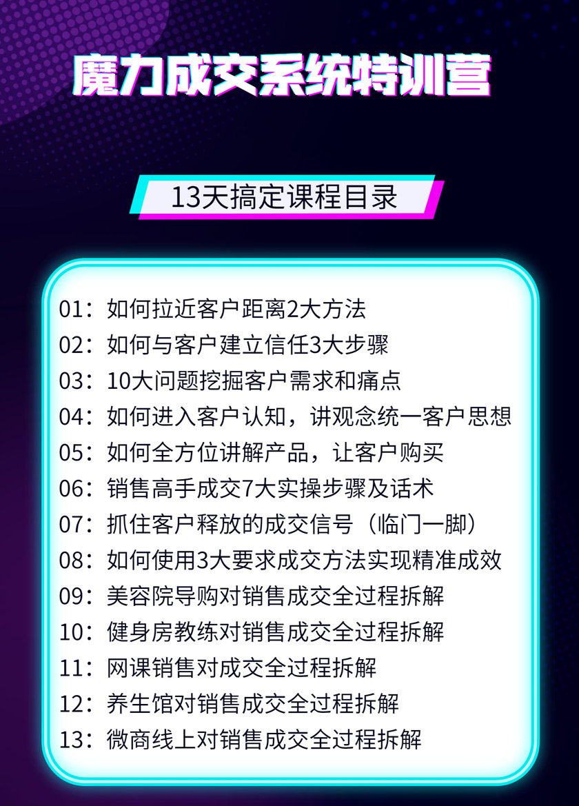 13天魔力成交系统特训营：从0-1掌握1对1私信成交，让微信成为你的提款机-A7站