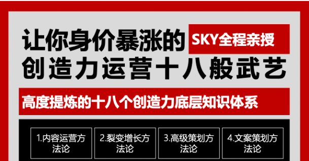 【副业项目1956期】让你的身价暴涨的创造力运营十八般武艺 高度提炼的18个创造力底层知识体系-知行副业网