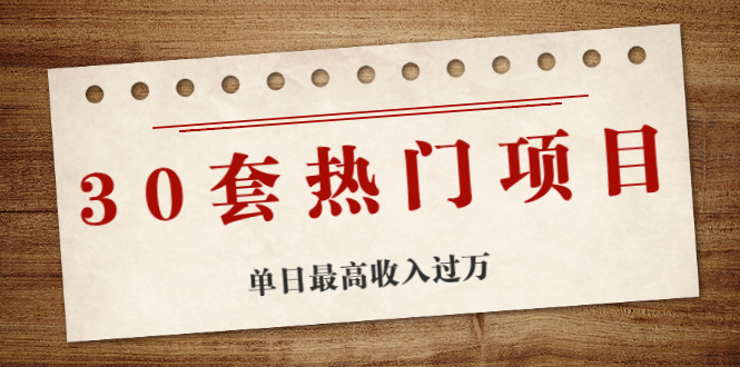 30套热门项目：网赚项目、朋友圈、涨粉套路、抖音、快手  单日最高收入过万