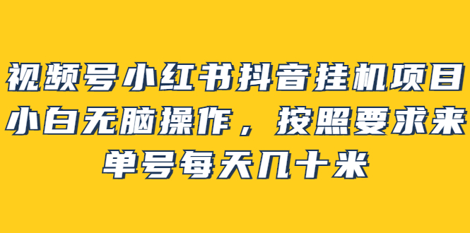 视频号小红书抖音挂机项目，小白无脑，按照要求来，单号每天几十米