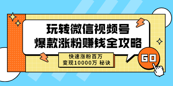 玩转微信视频号爆款涨粉赚钱全攻略，快速涨粉百万 变现10000万 秘诀  