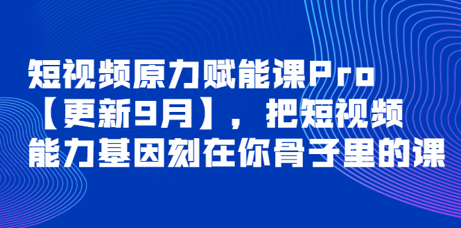 短视频原力赋能课Pro【更新9月】，把短视频能力基因刻在你骨子里的课-微众资源