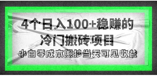 4个稳赚的冷门搬砖项目，每个项目日入100+小白零成本照抄当天可见收益