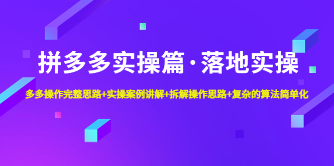 拼多多实操篇·落地实操 完整思路+实操案例+拆解思路+复杂的算法简单化