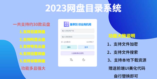 2023网盘目录运营系统，一键安装教学，一共支持约30款云盘（项目课程）