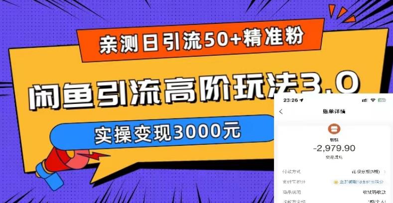 154实测日引50+精准粉，闲鱼引流高阶玩法3.0，实操变现3000元