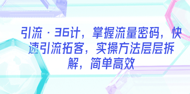 308引流·36计，掌握流量密码，快速引流拓客，实操方法层层拆解，简单高效