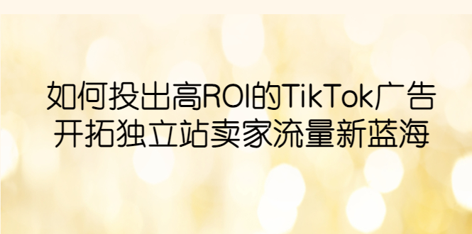 （6102期）如何投出高ROI·TikTok广告，开拓独立站卖家流量新蓝海-Ck社区_最新互联网副业创业项目分享中创网