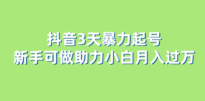 抖音3天暴力起号新手可做助力小白月入过万-微众资源