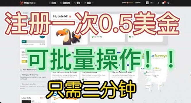 国外项目注册一次0.5美金 只需三分钟无脑 可批量放大 小白工作室福利