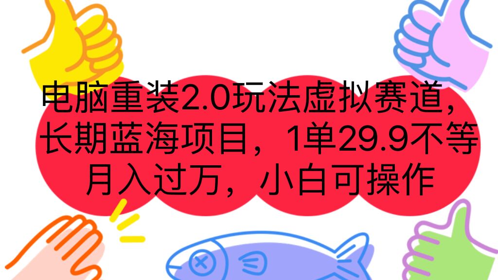 电脑重装2.0玩法虚拟赛道，长期蓝海项目 一单29.9不等 月入过万 小白可