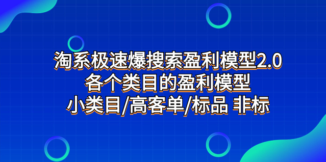 淘系极速爆搜索盈利模型2.0，各个类目的盈利模型，小类目/高客单/标品 非标-微众资源