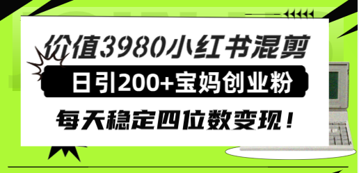 价值3980小红书混剪日引200+宝妈创业粉，每天稳定四位数变现！-微众资源