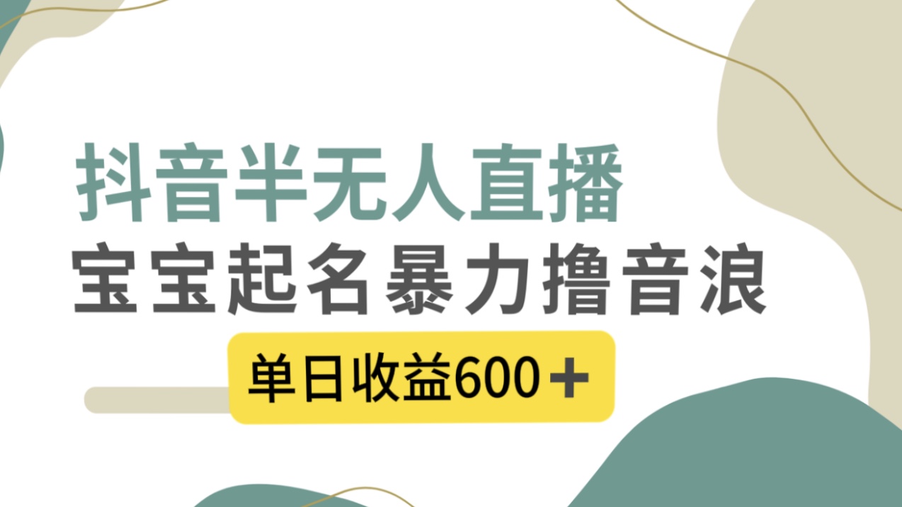 抖音半无人直播，宝宝起名，暴力撸音浪，单日收益600+-微众资源