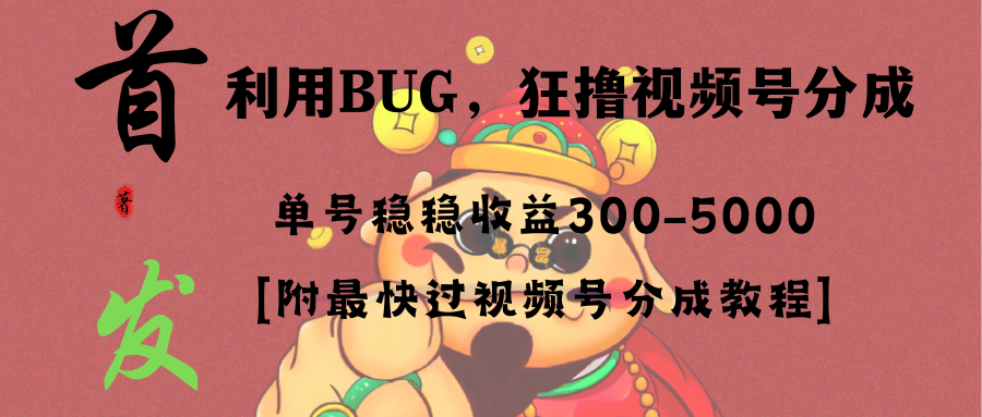 全网独家首发，视频号BUG，超短期项目，单号每日净收益300-5000！-微众资源