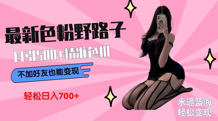 最新色粉变现野路子，日引500+老色批 可不加好友直接变现 小白轻松日入700+-微众资源