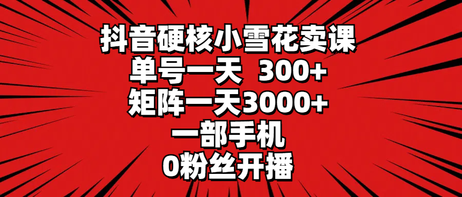 抖音硬核小雪花卖课，单号一天300+，矩阵一天3000+，一部手机0粉丝开播-微众资源