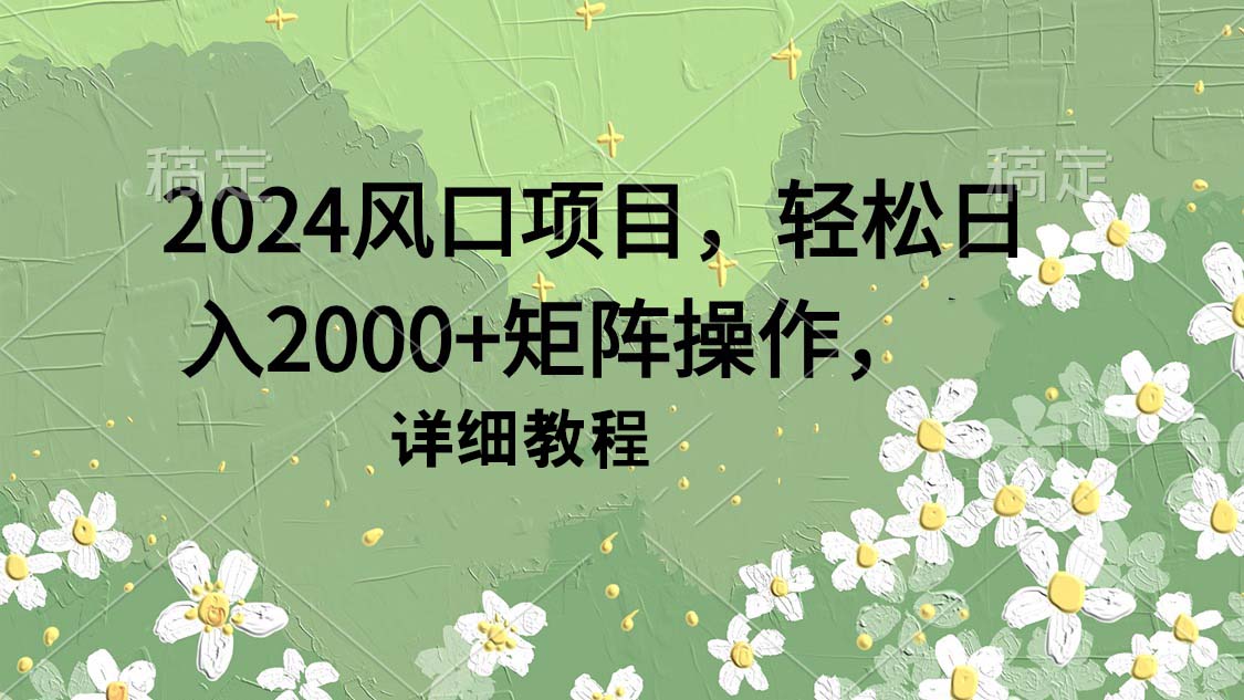 2024风口项目，轻松日入2000+矩阵操作，详细教程-微众资源