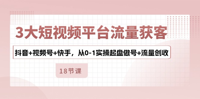 掌握流量从0-1实操起盘做号！短视频抖音、视频号、快手的海量流量，获得稳定收益！