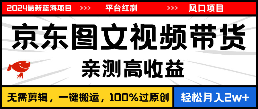 2024最新蓝海项目，逛逛京东图文视频带货，无需剪辑，月入20000+-微众资源