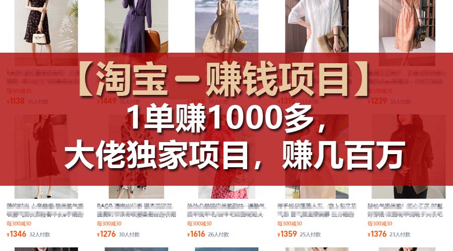【淘宝赚钱项目】1单可赚1000多，大佬独家项目，年赚几百万-微众资源