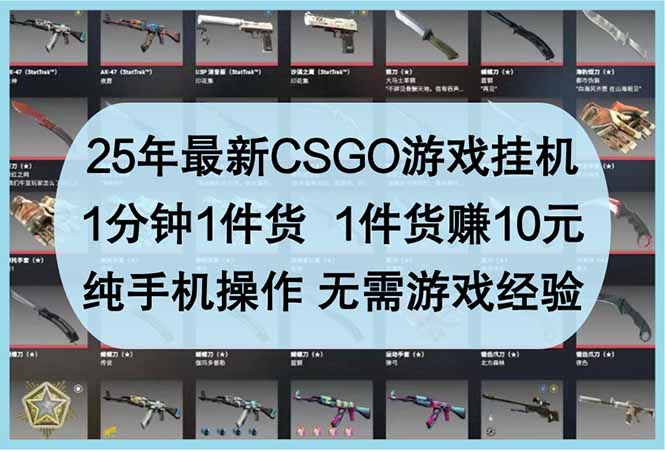 25年最新CSGO游戏挂机，1分钟1件货，1件货赚10元 纯手机操作 无需游戏经验_酷乐网