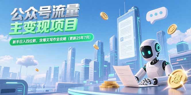 （15340期）公众号流量主变现项目，新手日入四位数，含爆文写作全攻略(更新25年7月)-斜杠青年
