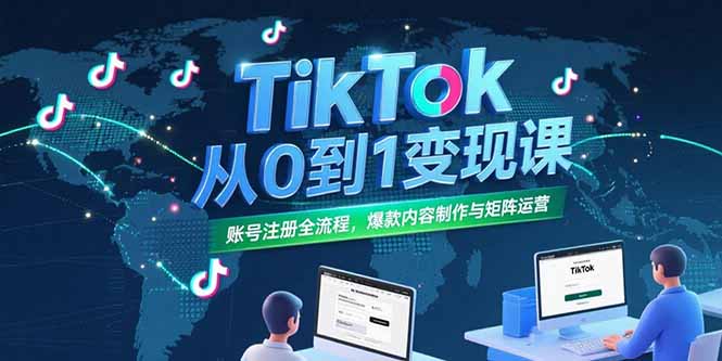 TikTok从0到1变现课，账号注册全流程，爆款内容制作与矩阵运营_酷乐网