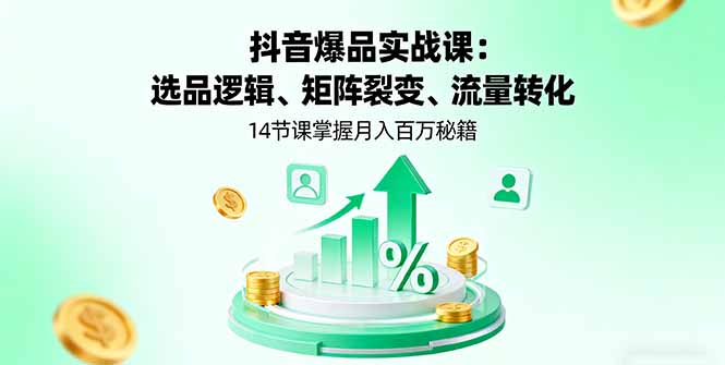 抖音爆品实战课：选品逻辑、矩阵裂变、流量转化，14节课掌握月入百万秘籍-951博客