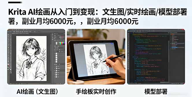 Krita AI绘画从入门到变现：文生图/实时绘画/模型部署，副业月均6000元_酷乐网