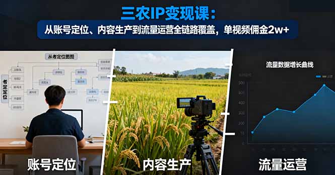 三农IP变现课：从账号定位、内容生产到流量运营全链路覆盖，单视频佣金2w+_酷乐网