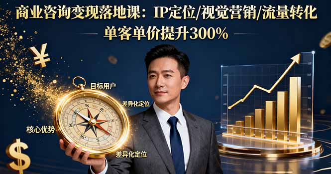 商业咨询变现落地课：IP定位/视觉营销/流量转化，单客单价提升300%_酷乐网