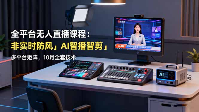 全平台无人直播课程：非实时防风＋AI智播智剪＋多平台矩阵，10月全套技术_酷乐网