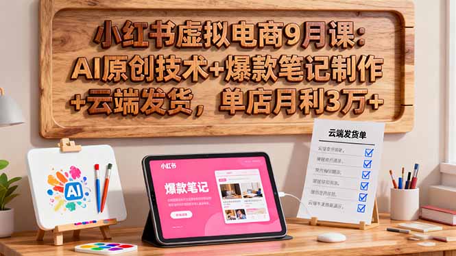 小红书虚拟电商9月课：AI原创技术+爆款笔记制作+云端发货，单店月利3万+_酷乐网