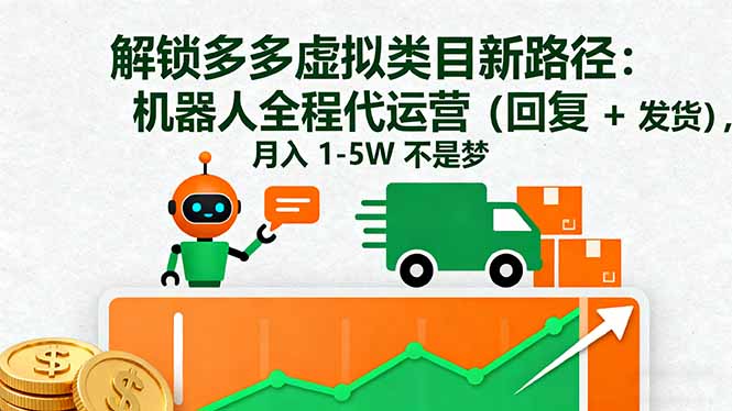 解锁多多虚拟类目新路径：机器人全程代运营（回复 + 发货），月入 1-5W…_酷乐网