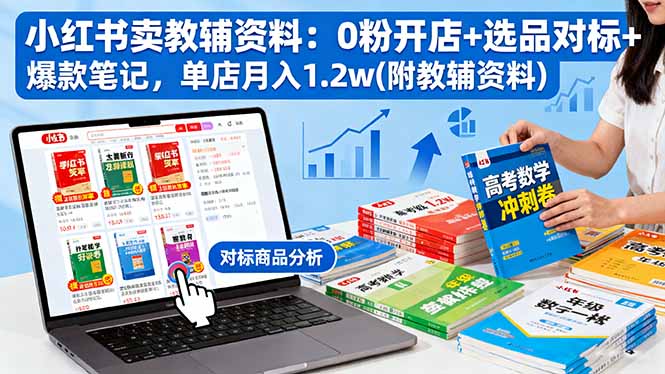 小红书卖教辅资料：0粉开店+选品对标+爆款笔记，单店月入1.2w(附教辅资料)_酷乐网