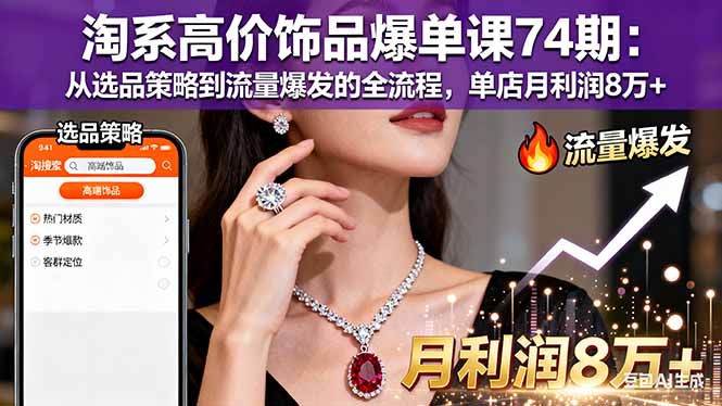 淘系高价饰品爆单课74期：从选品策略到流量爆发的全流程，单店月利润8万+_酷乐网