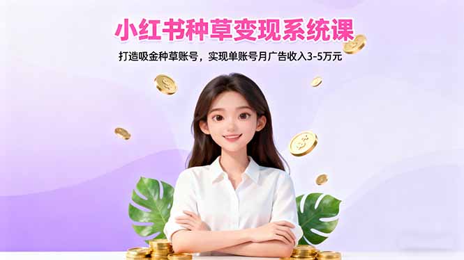 小红书种草变现系统课：打造吸金种草账号，实现单账号月广告收入3-5万元_酷乐网