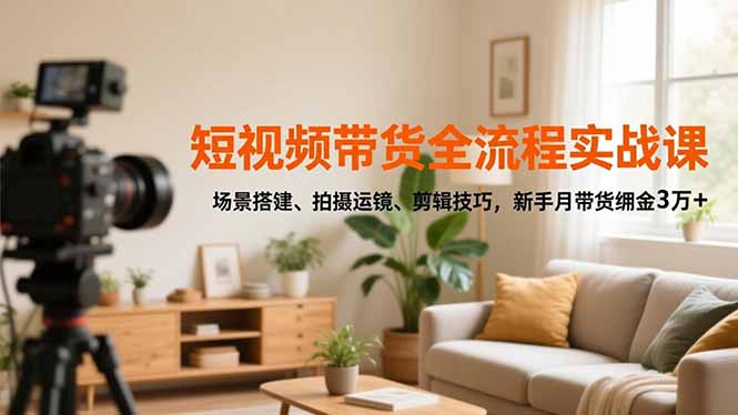 短视频带货全流程实战课，场景搭建、拍摄运镜、剪辑技巧，新手月带货佣金3万+_酷乐网