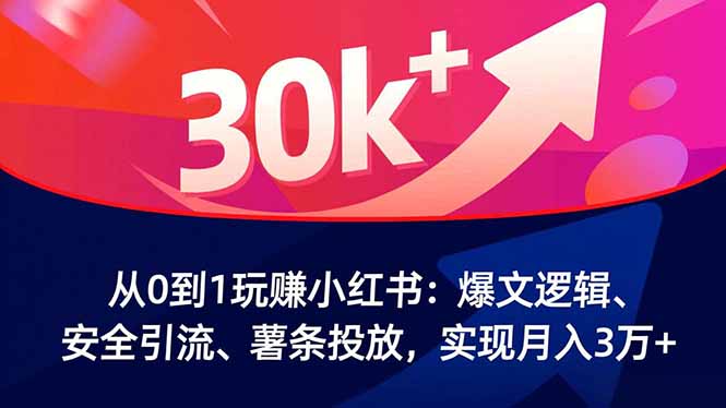 从0到1玩赚小红书：爆文逻辑、安全引流、薯条投放，实现月入3万+_酷乐网
