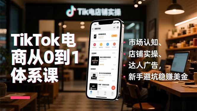 TikTok电商从0到1体系课,市场认知、店铺实操、达人广告,新手避坑稳赚美金_酷乐网