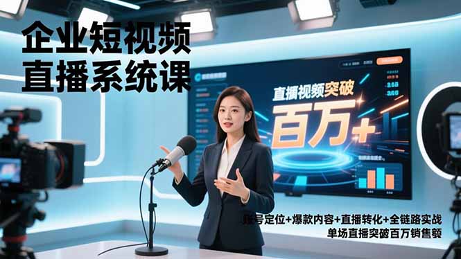 企业短视频直播系统课，账号定位+爆款内容+直播转化+全链路实战，单场直播突破百万销售额中创-951博客