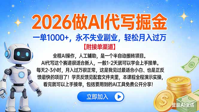 2026做AI代写掘金，一单1000+，永不失业副业，轻松月入过万-951博客