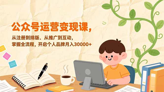 公众号运营变现课,从注册到排版、从推广到互动,掌握全流程,开启个人品牌月入30000+_酷乐网