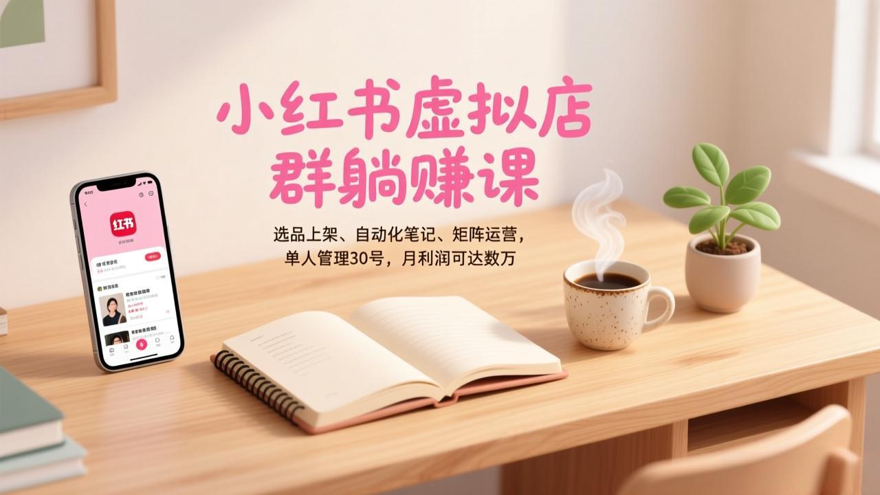 小红书虚拟店群躺赚课,选品上架、自动化笔记、矩阵运营,单人管理30号,月利润可达数万_酷乐网