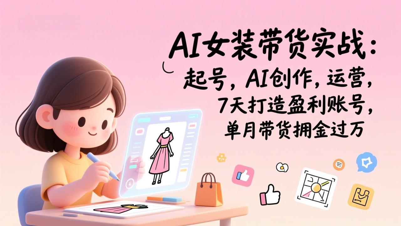 AI女装带货实战：起号，AI创作，运营，7天打造盈利账号，单月带货佣金过万_酷乐网